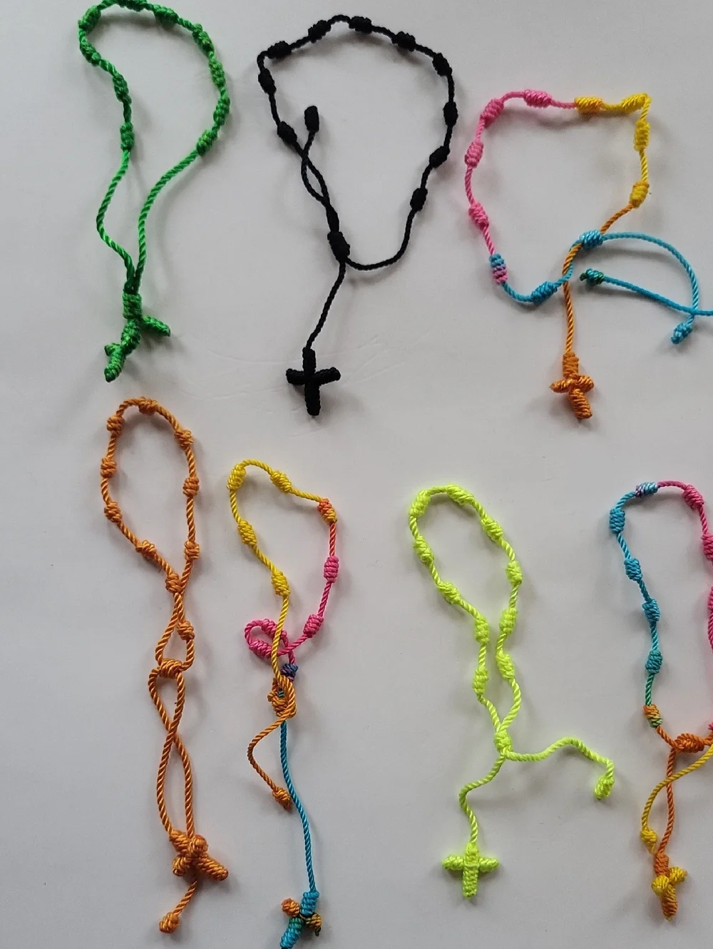 Knotted Cord Rosary Cross Prayer Bracelets Lot of 10